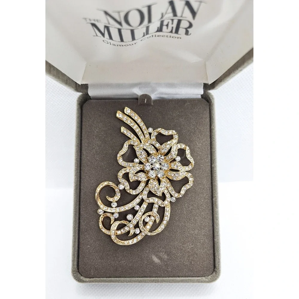 Vintage Nolan Miller‎ Glamour Collection Sevilla Rhinestone Flower Brooch